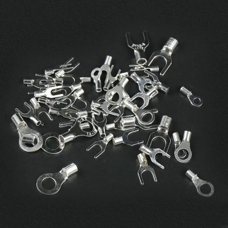 320pcs Wire Lugs Cable Terminals Electric Crimp Connector Non-Insulated Ring Terminal&Fork Connector Easy to Use 