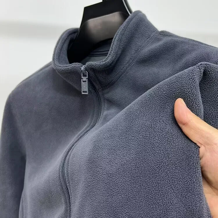 Thickened Zipper Fleece Sweatshirt Men's Open Cardigan Jacket Winter Warm Waterproof Outdoor Climbing Camping Travel Clothing
