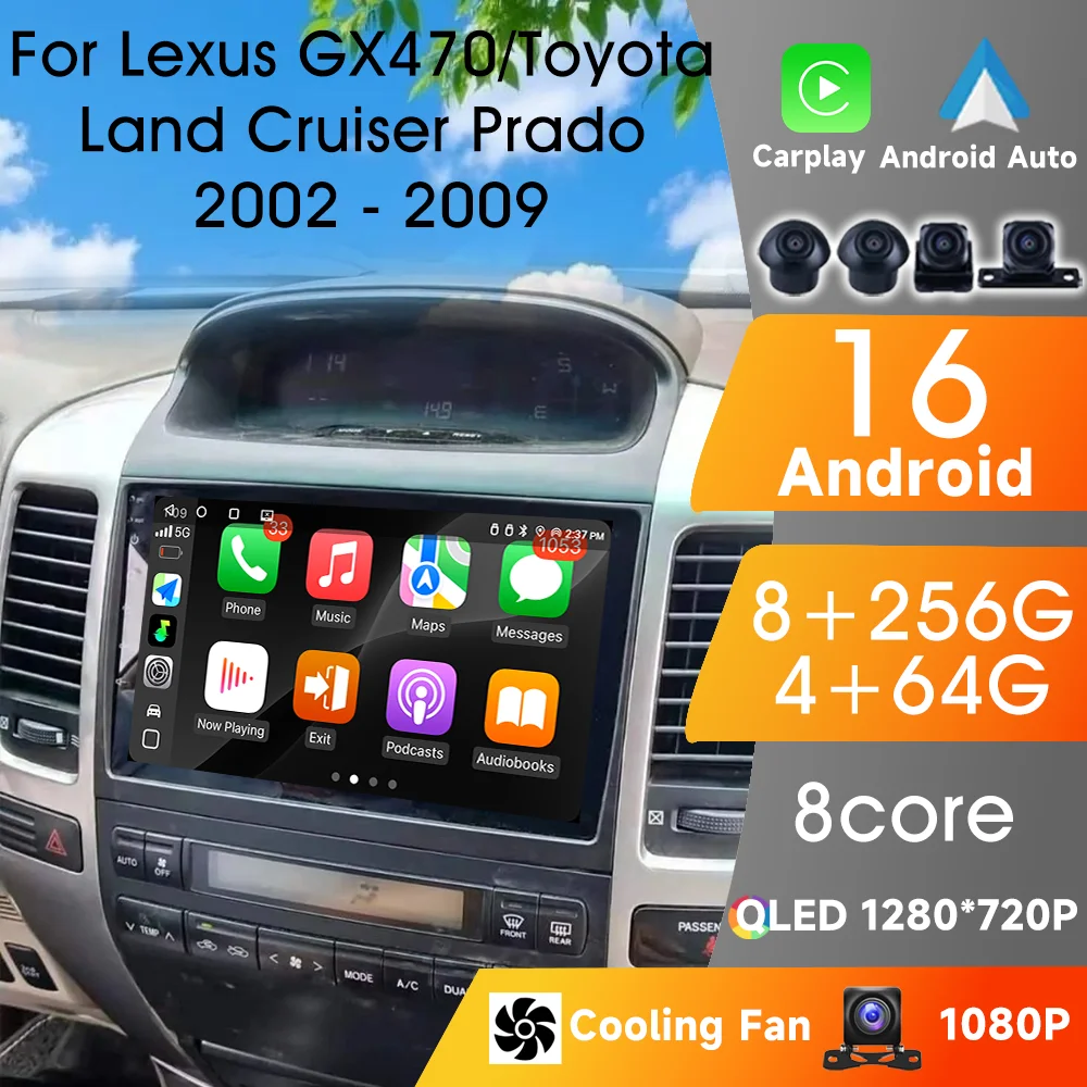 

For Toyota Land Cruiser Prado 120 3 III Lexus GX470 GX 470 J120 2002-2009 IPS DSP GPS Multimedia Stereo Player Caplay Auto Radio
