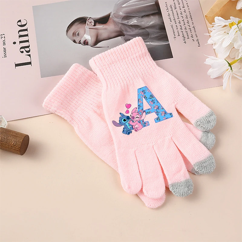 Stitch Disney Girls Boys Gloves Children Cute Screen Gloved Letter A-Z Winter Warm Cartoon Anime Accessories Kids Birthday Gifts