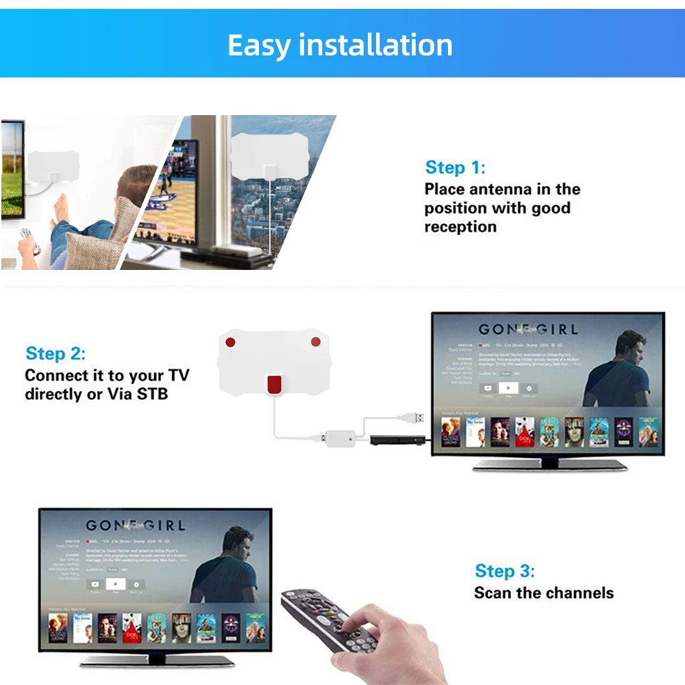 تلفزيون عصا هوائي مكبر للصوت 200 ميل المدى الرقمي 4K التلفزيون هوائي رقمي داخلي HDTV 1080P إشارة استقبال مكبر للصوت ل VHF UHF