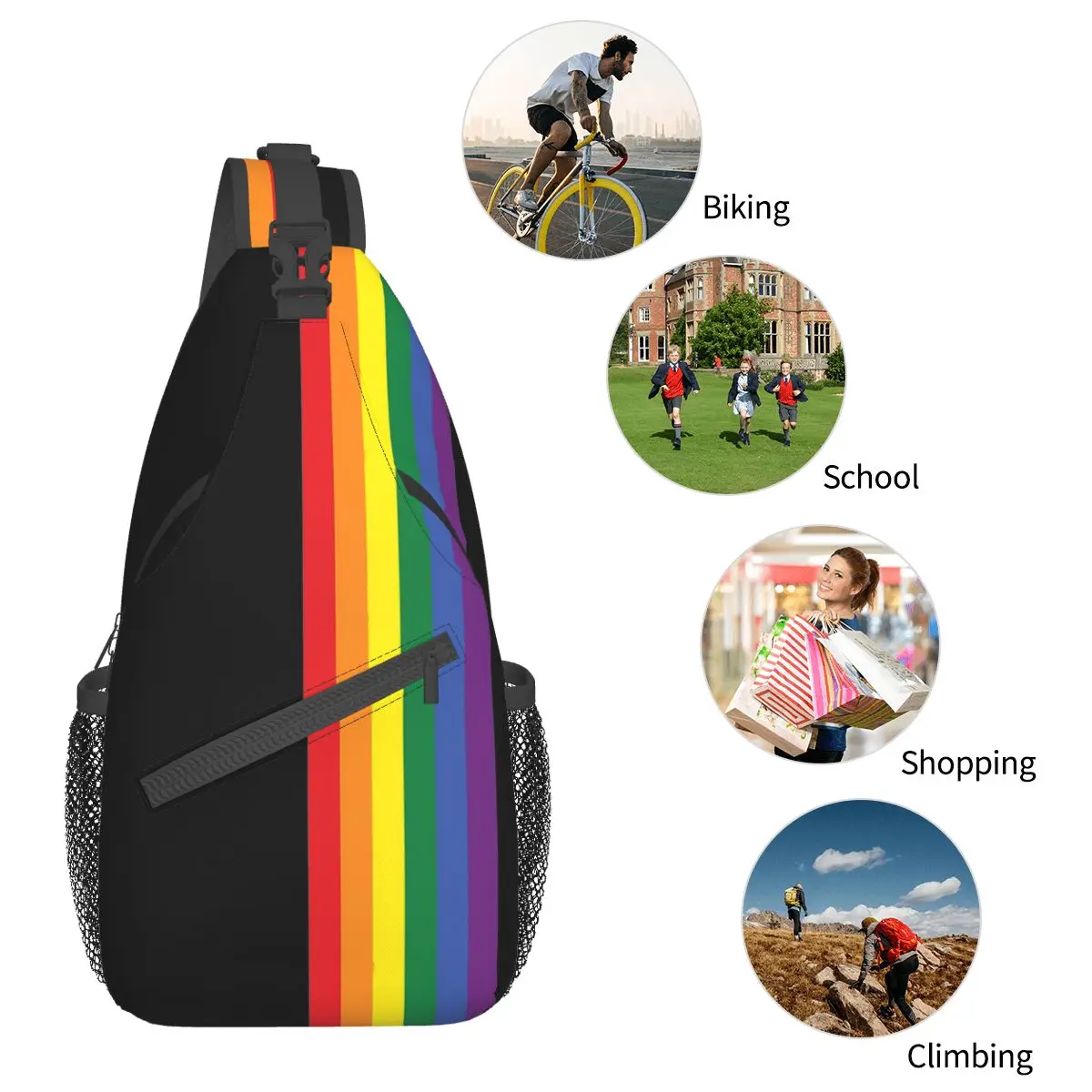 Regenboog Pride Lgbt Strip Kleine Sling Bag Borst Crossbody Schouder Rugzak Outdoor Sport Dagrugzakken Regenboog Homo Mannen Vrouwen Boekentas