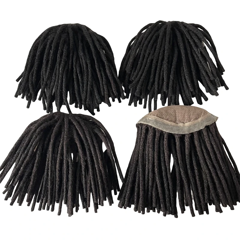 Brazilian Virgin Human Hair Systems #1b Black Color 10 Inches Dreadlocks Silk Top Toupee for Black Men