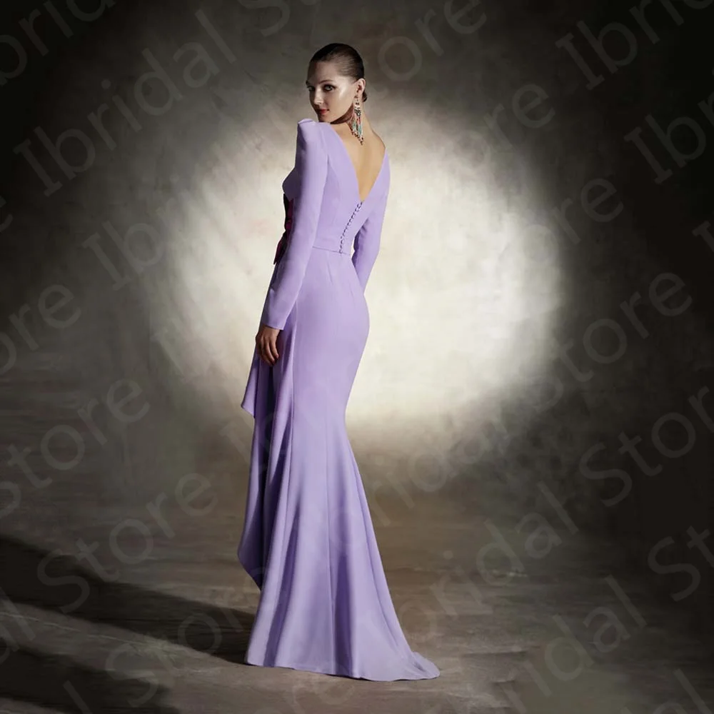 Classic Simple Lilac Mother of the Bride Dress Long Sleeves  Dresses Boat Neck Wedding Guest Gowns Cut Out Back 2023