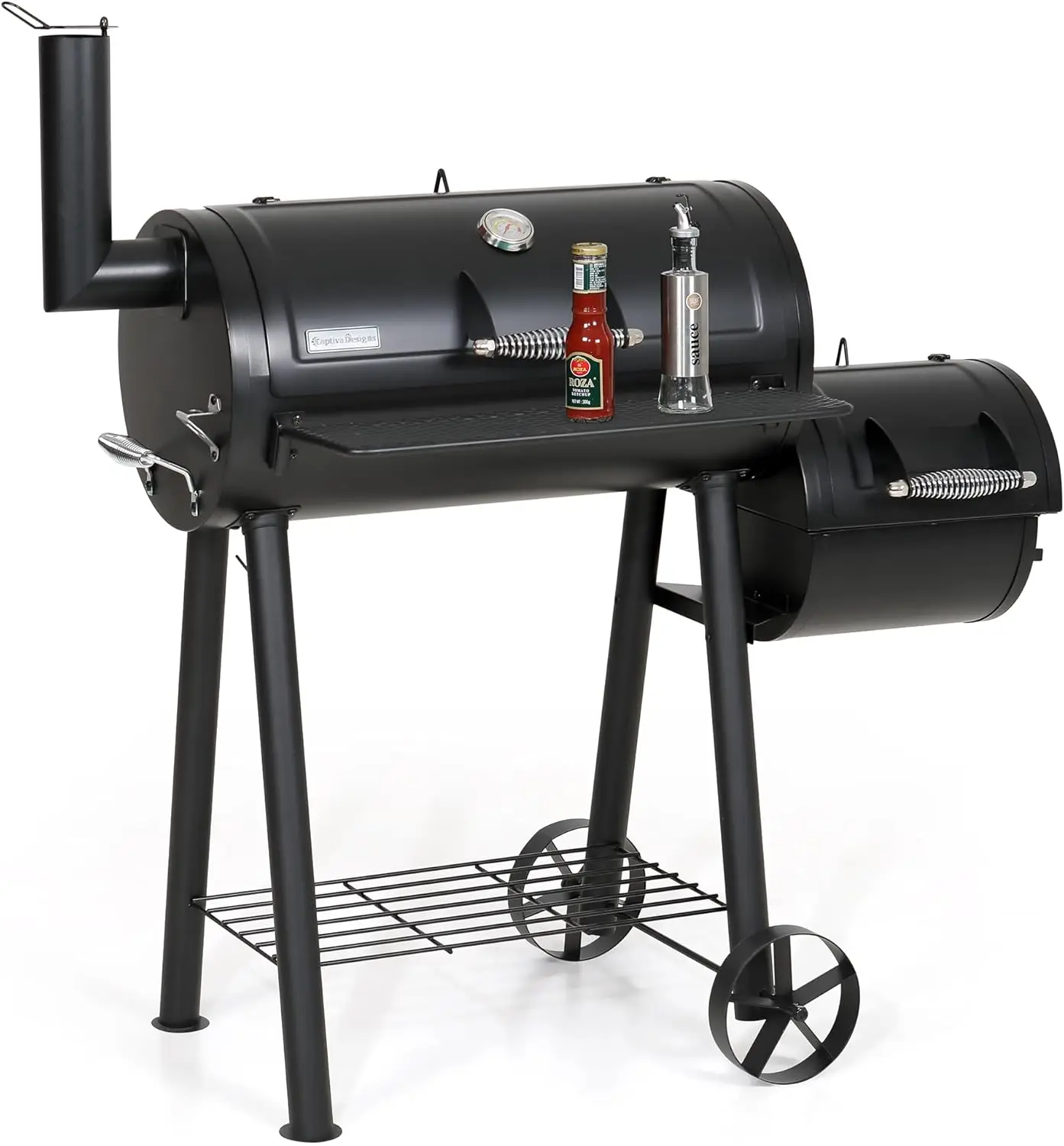 

Captiva Designs Charcoal Grill with Offset Smoker, All Metal Steel Made Outdoor Smoker, 512 sq.in Cooking Area, Best Combo for O