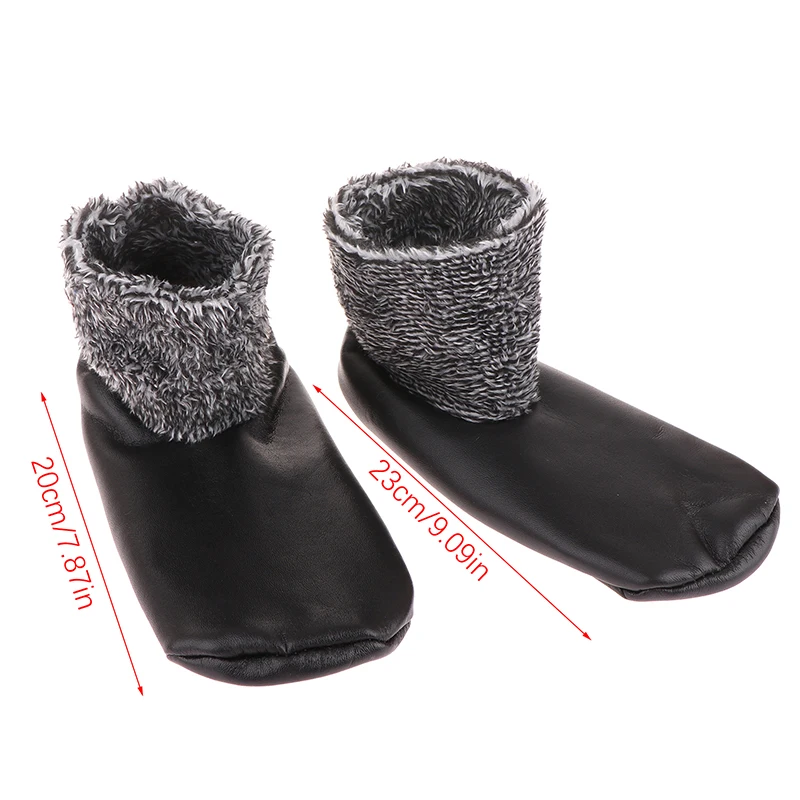 1Pair Unisex Winter Warm PU Leather Thermal Boat Slipper Indoor Home Soft Non-Slip Socks Thickened Comfortable Middle Socks