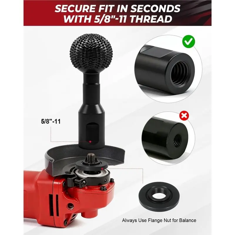 ABMR-For 4 1/2& 5 Inch Angle Grinder Attachments- Upgraded 4 PCS Sphere Rotary Burr Set, Ball Gouge With 5/8-11 Thread