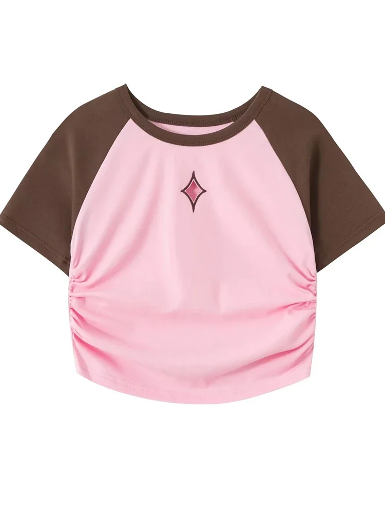 Summer Sweet Chicly Hollow Out Simple Women t-shirt Classic o-collo Fashion Contrast Color Slim Straight Street t-shirt femminili