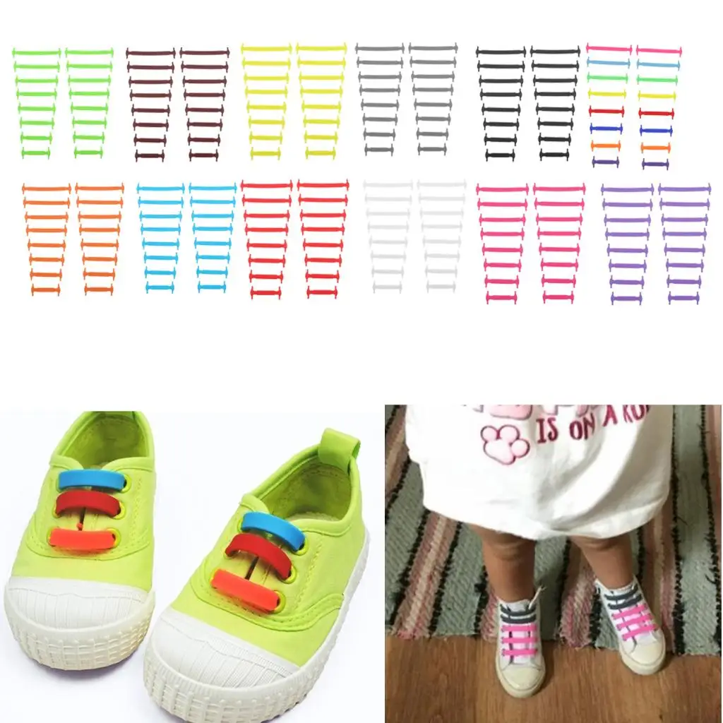 No Tie Elastic Silicone Shoelaces Tieless Sneaker Laces Easy Install Waterproof for Children Adults Casual Shoes