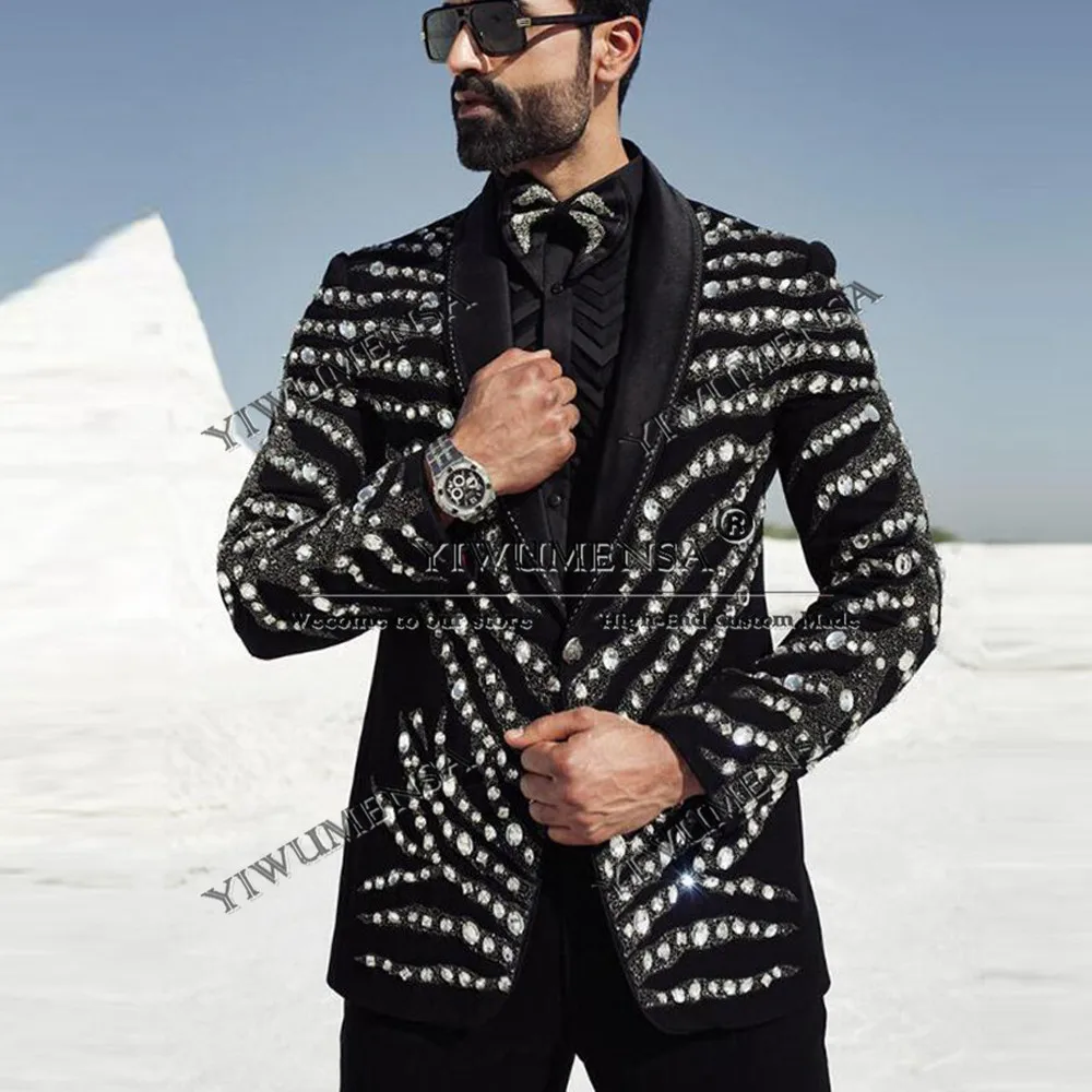Luxury Beaded Stones Wedding Sutis For Men Luxury Groom Tuxedos Jacket Pants 2 Pieces Customized Trajes Elegante Para Hombre
