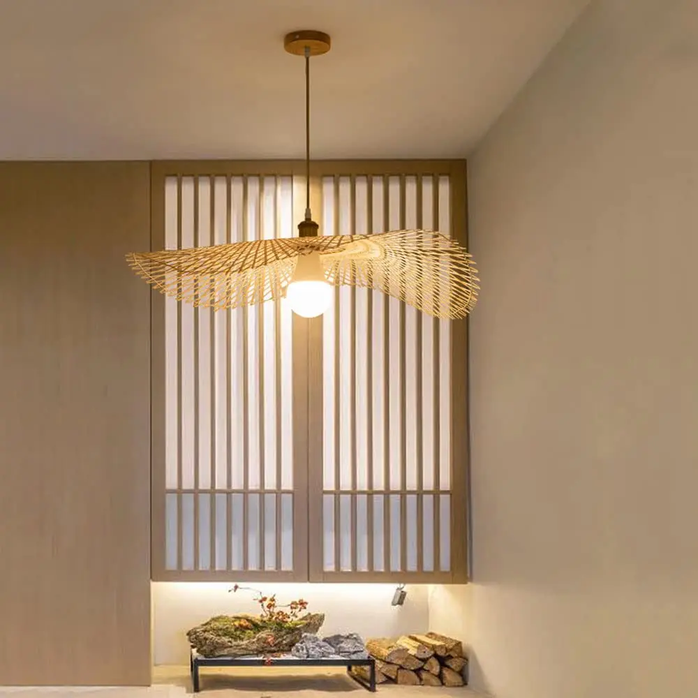 

Bohemian Bamboo Chandelier - Leaf Shape Rattan Pendant Light for Restaurant/Cafe/Hotel, Modern Boho Ceiling Lamp