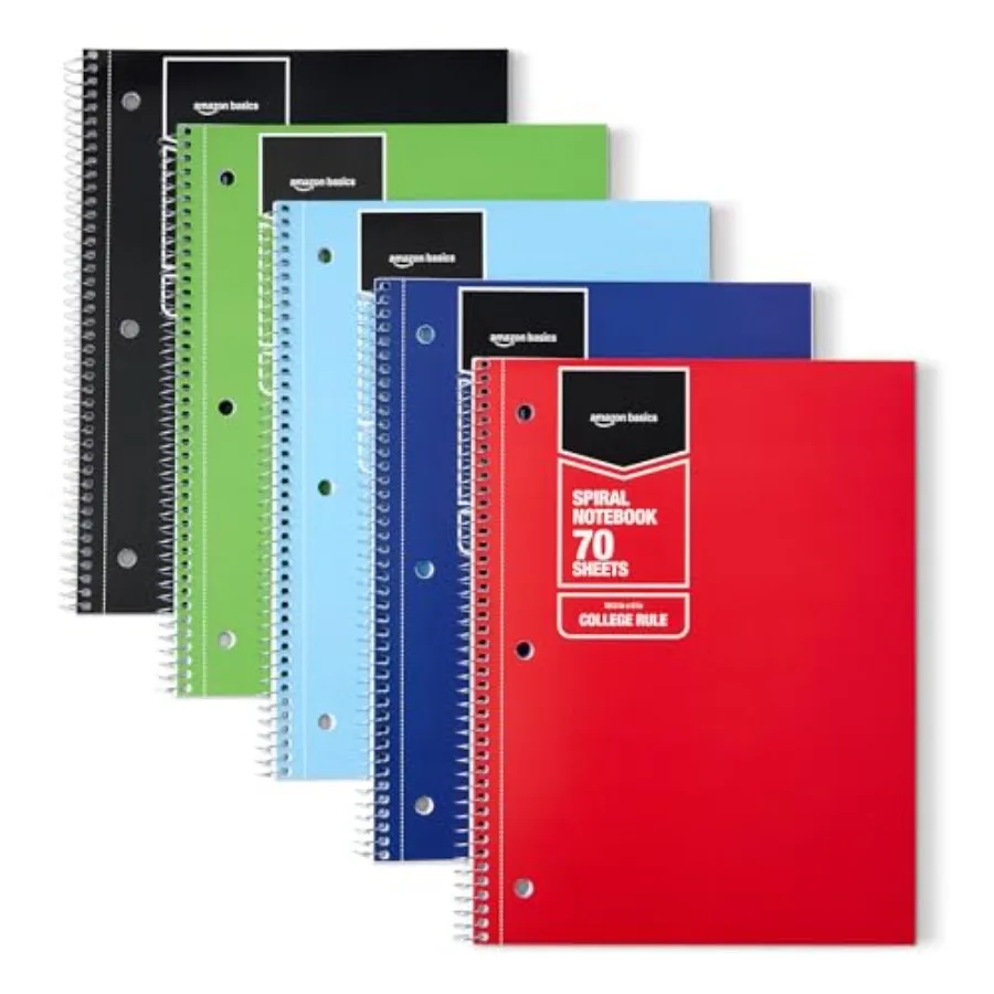 

Spiral Notebook, For Work and School, 70 Sheets, 8" x 10.5",,5 pack
