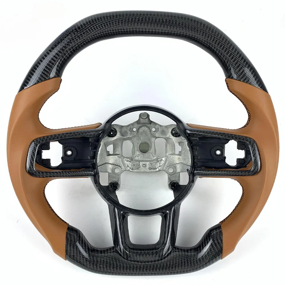 For JEEP JL Wrangler JL JK 2018 2019 2020 2021 2022 Car Steering Wheel Custom Brown Smooth Leather Carbon Fiber Steering Wheel