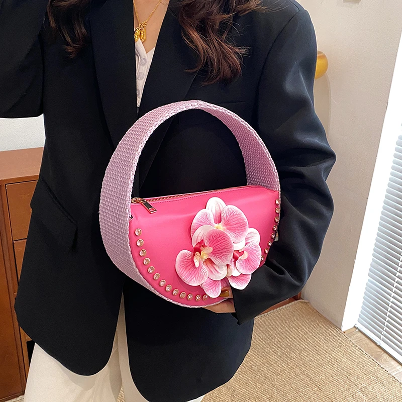Simple Commuting Chinese Style Artistic Flowers Versatile Chain Hand-Held Dinner Personalized and Creative Small Bag