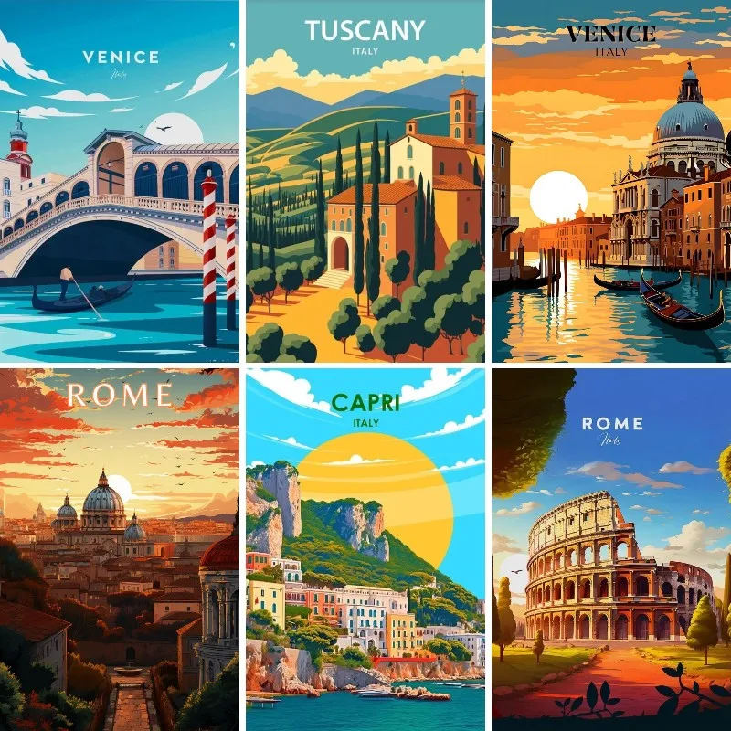 

Full Square Drill Diamond Painting Retro Travel Wall Art Italy Handicraft Rome Venice Art Embroidery Cross Stitch DIY Home Decor