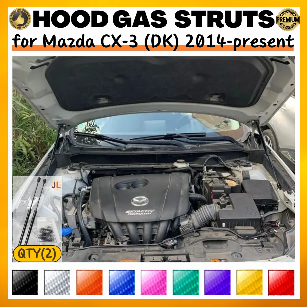 

Qty(2) Hood Struts for Mazda CX-3 (DK) 2014-present Front Bonnet Modify Gas Springs Shock Absorbers Lift Supports Dampers