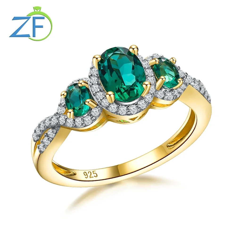 

GZ ZONGFA 925 Sterling Silver Promise Ring Green Nano Crystal Gem For Women 14k Gold Plated High Quality Fine Jewelry Party Gift