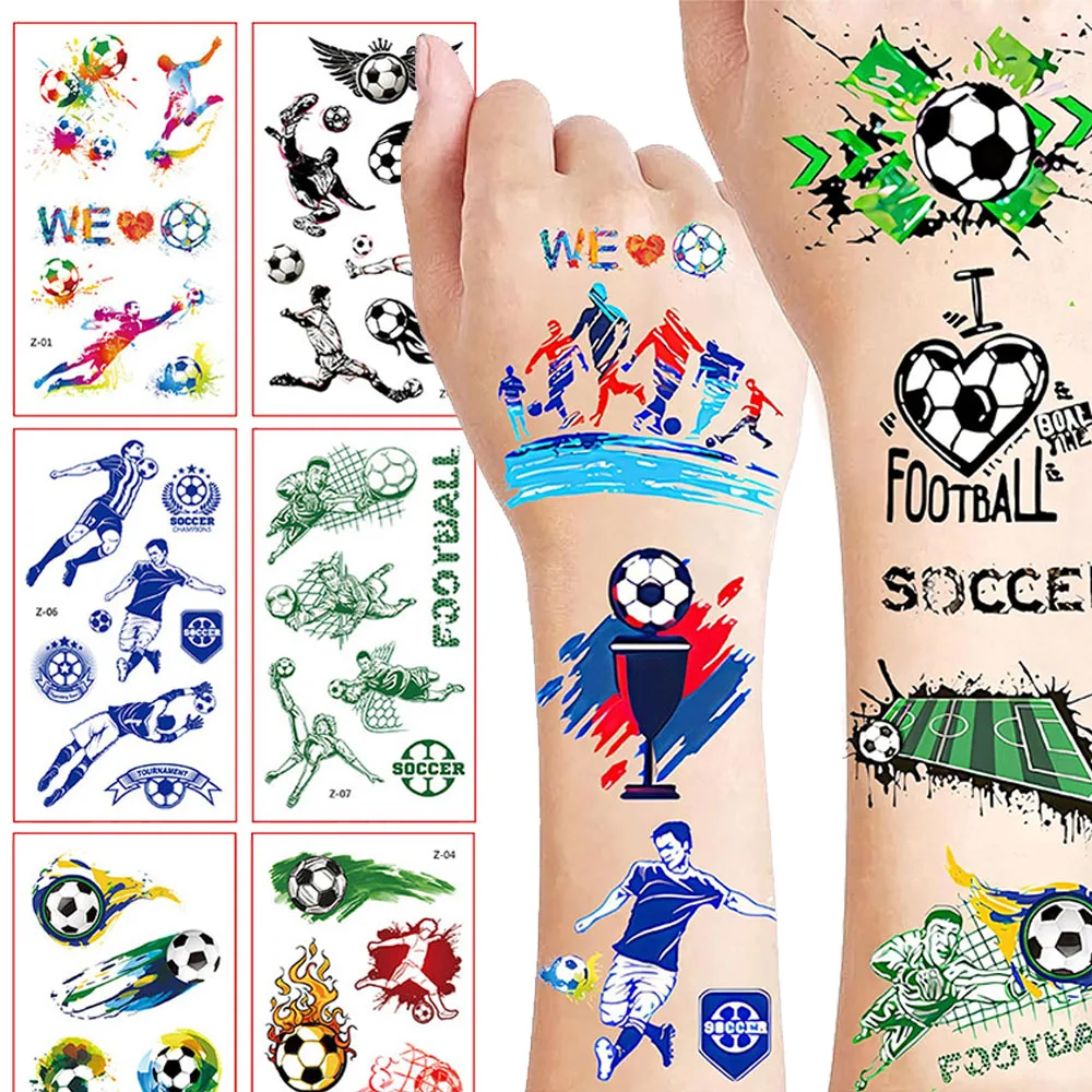 Football Theme Tattoo Stickers Set Children Temporary Stickers Boys Birthday Party Soccrr Match Clubs Decor Supplies Kids Gifts