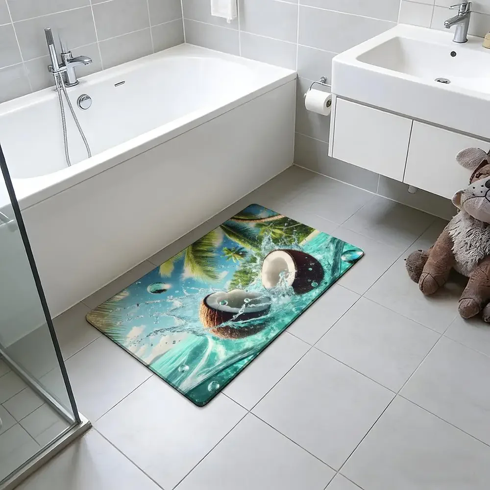 Tropical Island Beach Floor Mat Absorbent Floor Mat Non-Slip Entrance Rug for Bathrooms Restrooms and Toilets