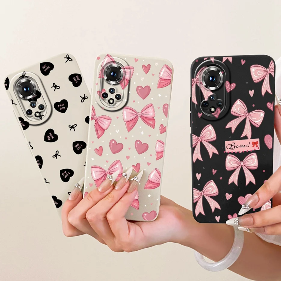 For Honor 50 Pro Case RNA-AN00 Luxury Bow Love Heart Painted Cover Soft Silicone Case For Honor 50 Lite Honor50 Pro Fundas Coque