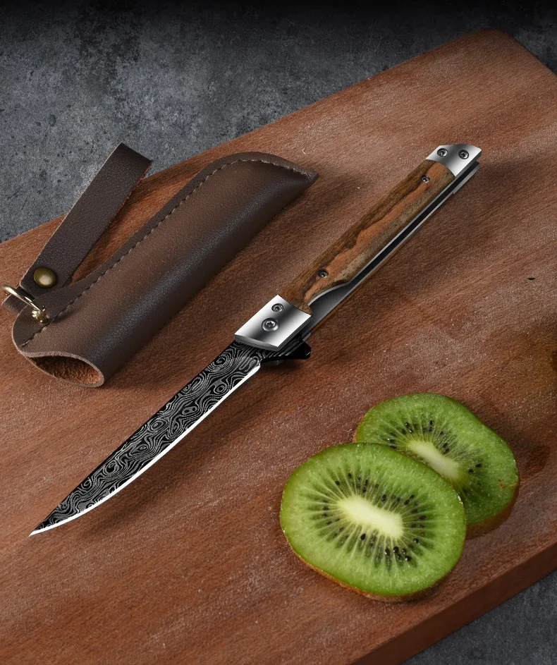 Hot Damascus mini folding knife Japanese slim M390 magic pen pocket knife outdoor camping equipment fruit knife with holster