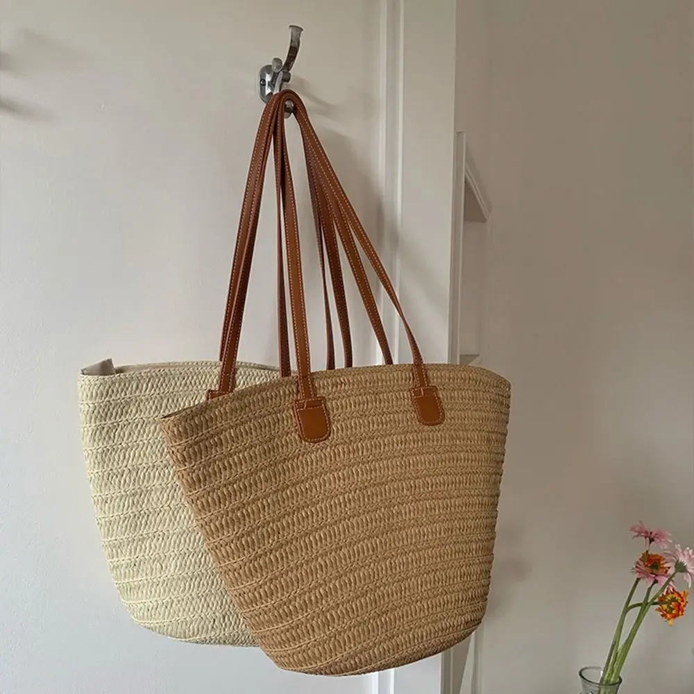 

Fashion Summer Straw Weave Bag Beach Leisure Basket Shoulder Bag Vacation Casual Women's Tote Bag Travel