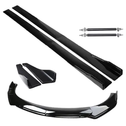 Universal 69 73 Adjustable Car Front Bumper Lip Spoiler Body Kits with 86.6 2M Car Side Skirt Extension Rocker Panel Body Kit a