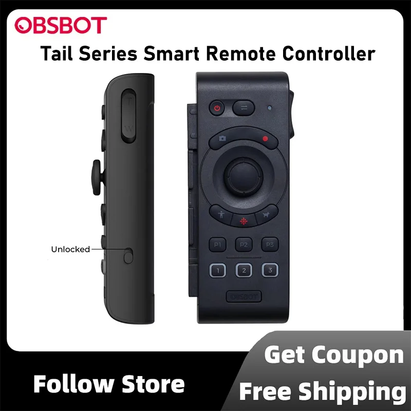 

OBSBOT Tail Air/Tail 2 Smart Remote Controller Bluetooth Wirelessly Connect up to 3 Devices PTZ Control Button or Wrist Movement