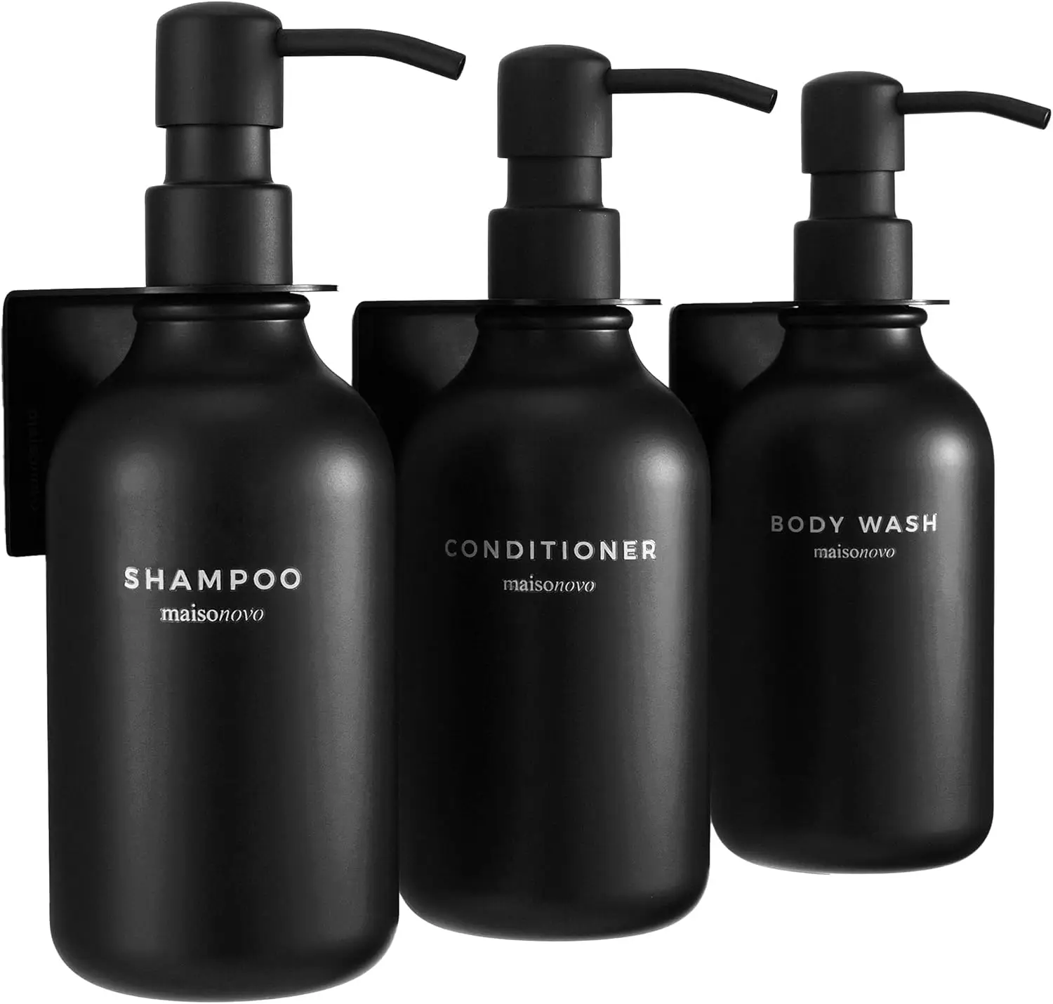 

Wall Mount Shampoo & Conditioner Dispenser Set of 3 Black, No Drill Soap Dispenser for Bathroom, Refillable 16.9oz