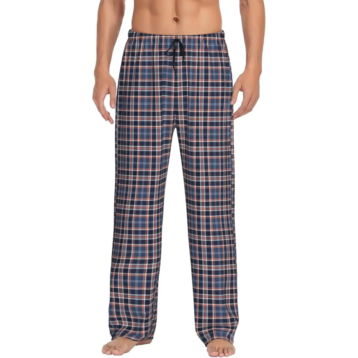 

Custom Men's Blue Check Plaid Fabric Texture Pattern Pajama Pants Print Sleep Sleepwear Bottoms with Pockets