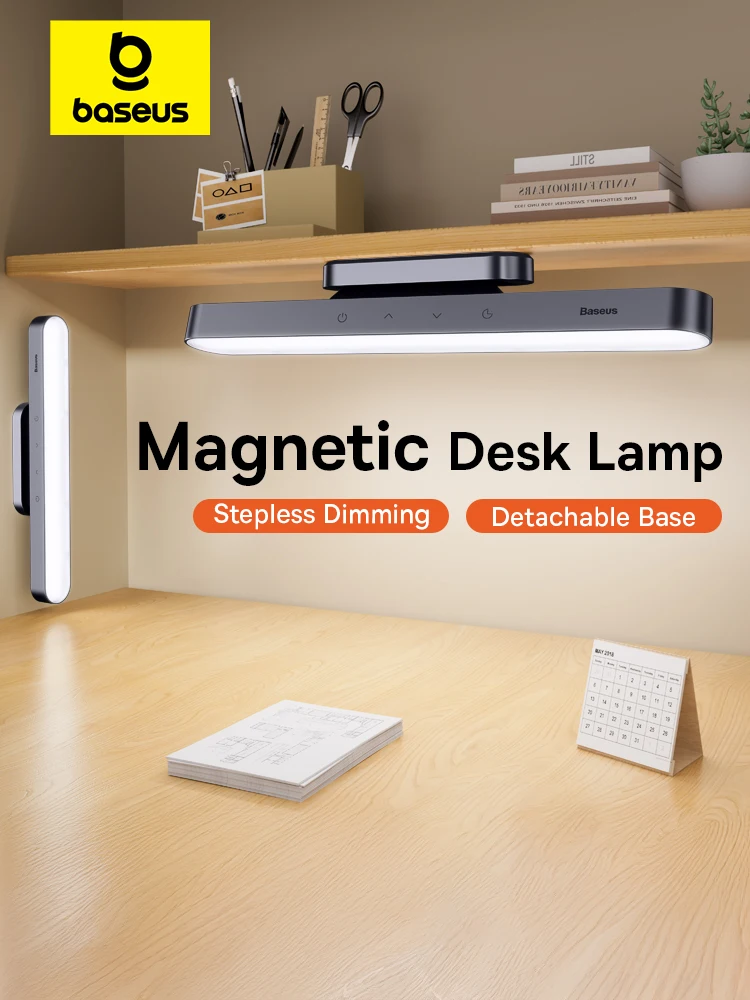 Baseus Magnetische Schreibtischlampe, dimmbare LED-Tischlampe, USB wiederaufladbar, Schrank, Schrank, Kleiderschrank, Nachttisch, Lesen, hängendes Nachtlicht
