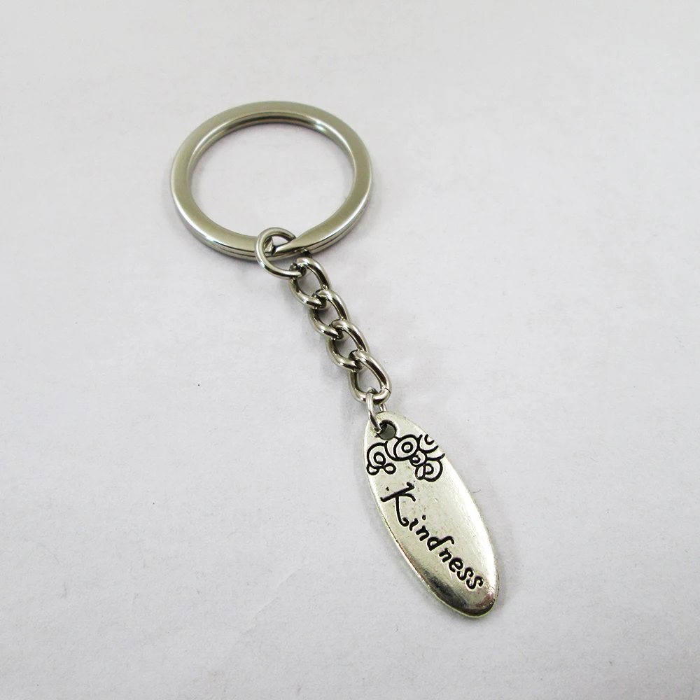 3pcs/lot Antique silver kindness 25x10mm charm keyring best frined,birthday  present ,pendant keychain