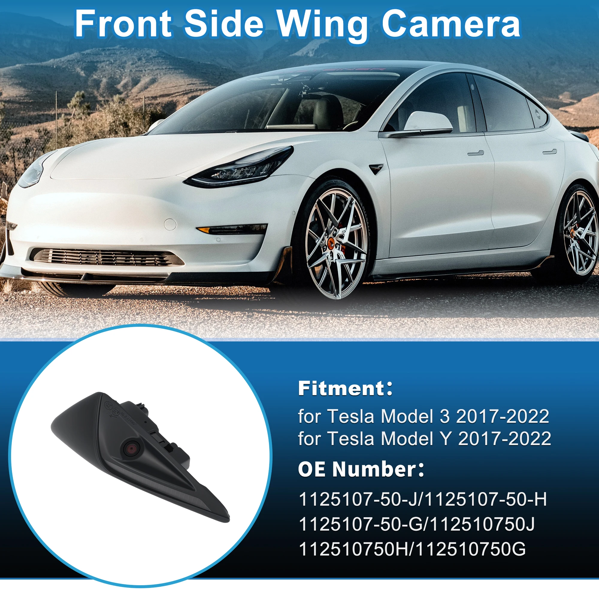 

UXCELL Front Right Side Fender Wing Camera for Tesla Model 3 Y 2017-2022 1125107-50-J