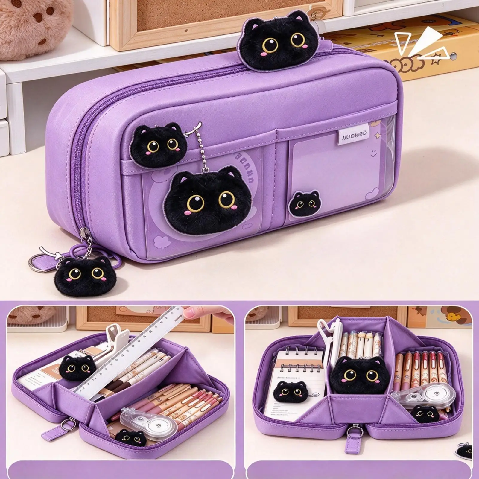 estuche-para-lapices-para-ninas-con-5-compartimentos-y-espacio-para-pegatinas-boligrafos-de-gel-y-un-adorno-con-forma-de-gato-incluye-un-estuche-para-boligrafos-y-un-set-de-material-escolar-para-usar-en-casa-o-en-la-oficina