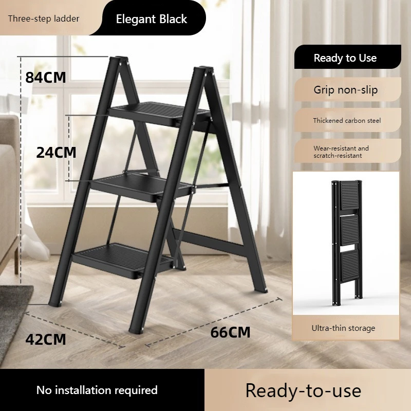 Anti-Slip Pedal Largo 3 Passo Folding Stool, liga de alumínio, Multifunções Step Ladder, prateleira de armazenamento, Flower Pot Stand, 330lbs