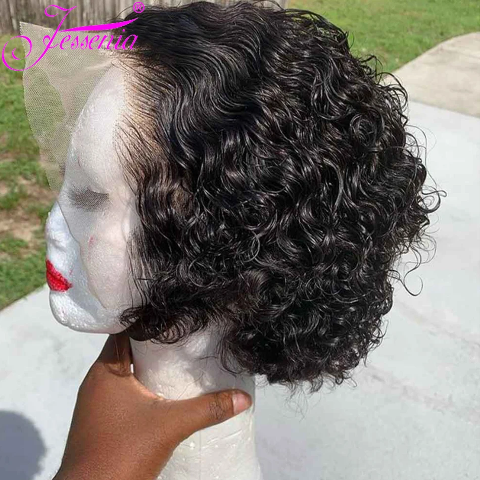 Short Pixie Cut Wig Brazilian Transparent Lace Human Hair Wigs 13x1 Pre Plucked Cheap Remy Water Bob Curly Wig For Black Women