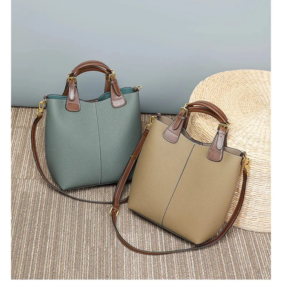 

2025 новый стиль, женская водонепроницаемая модная сумка-ведро из натуральной кожи, сумка через плечо для поездок на работу, большая вместительная сумка на плечо