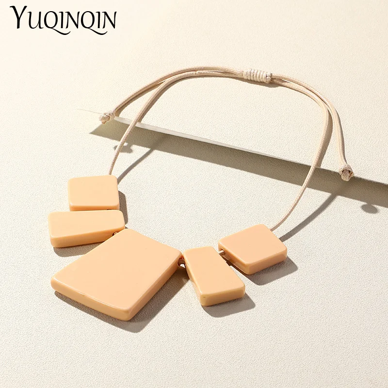 2023 Trendy Charm Colorful Rope Chain Necklaces for Women Resin Square Pendant Necklace For Girls Vintage Long Fashion Jewelry