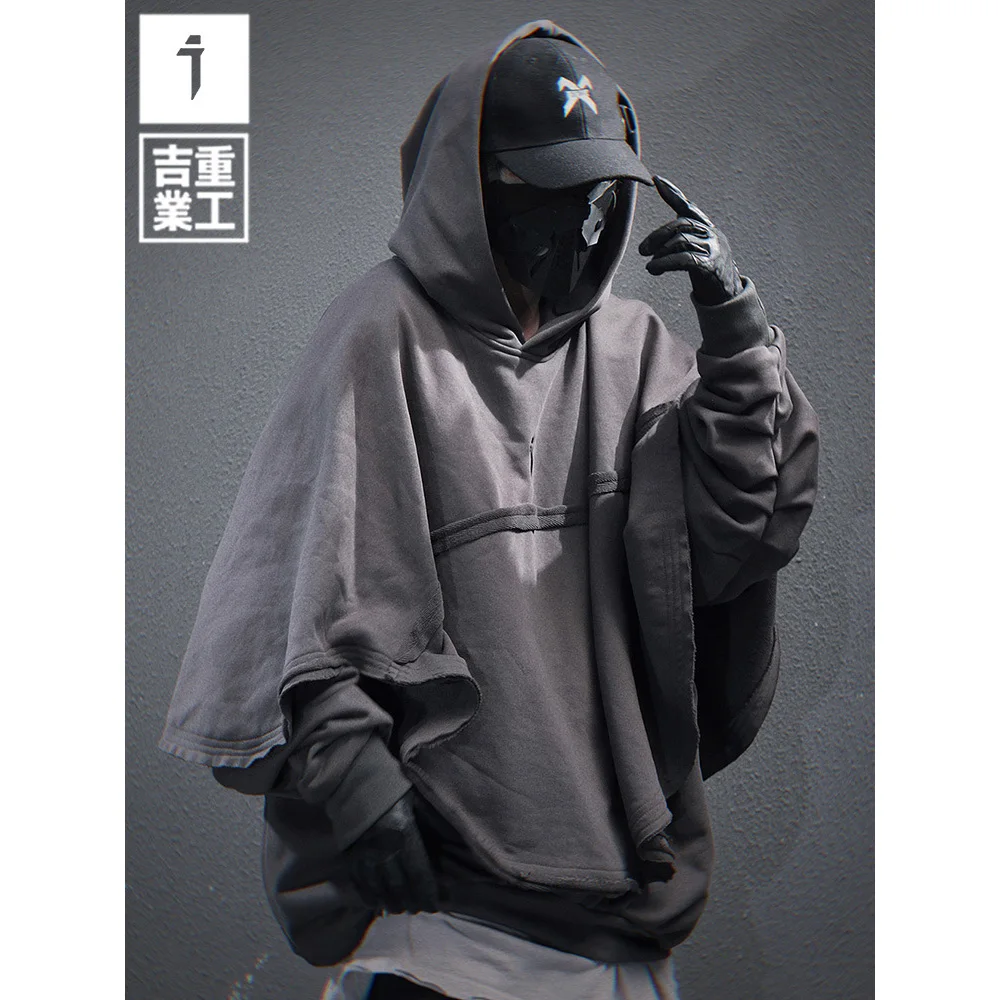 11 BYBB'S DARK Vintage Fake two Hoodie Men Loose Cloak Sweatshirt 2025 Spring Harajuku Hip Hop Streetwear Hoodies Techwear