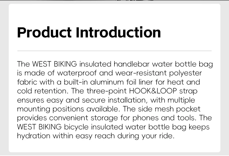 WEST BIKING Isolierte Fahrradflaschentasche Wasserabweisende Lenkertasche mit Seitentasche MTB Rennrad Aufbewahrungsorganizer – Detail 2