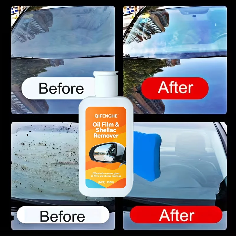 Car Glass Oil Film & Shellac Remover Restores Transparency Improves Driving Safety Multi-Purpose for Auto and Household Glass