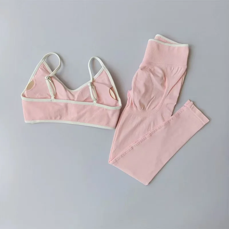 Fitnessanzug für Damen, Trägerhose mit Kontrastfarben-Patchwork, stoßfest, schlankmachend, schnelltrocknend, mit „Nude-Feel“-Gefühl, Yoga-Bekleidung – Detail 15