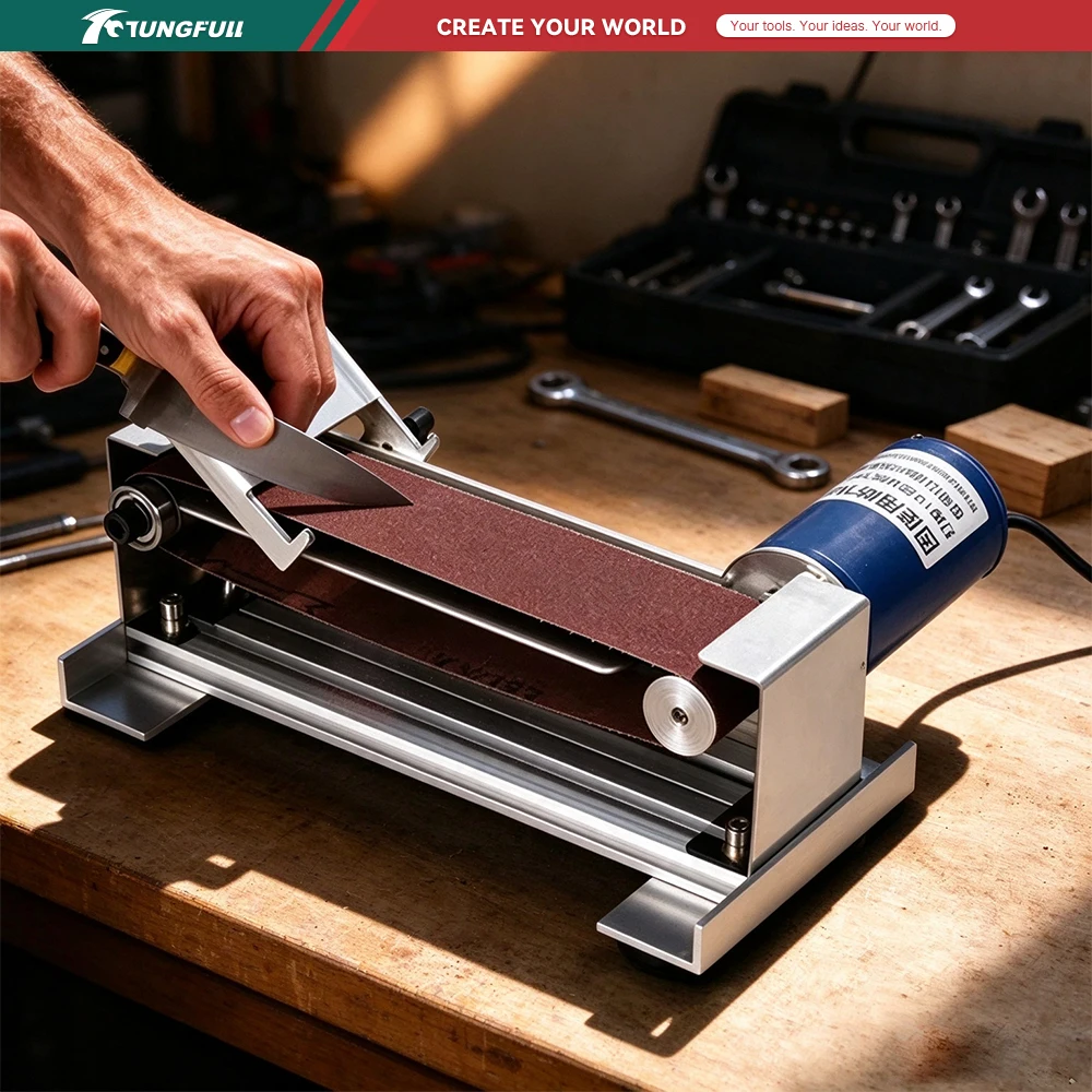Mini Electric Belt Sander 50*533mm Benchtop Polishing Sharpener, Waterproof Sander for Knives Cutter Edge Sharpening