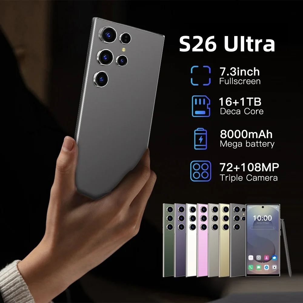 

2025 New S26 Ultra Android 14 5G Smartphone - Dual SIM, Snapdragon 8 Gen 3- Global Original 8000mAh