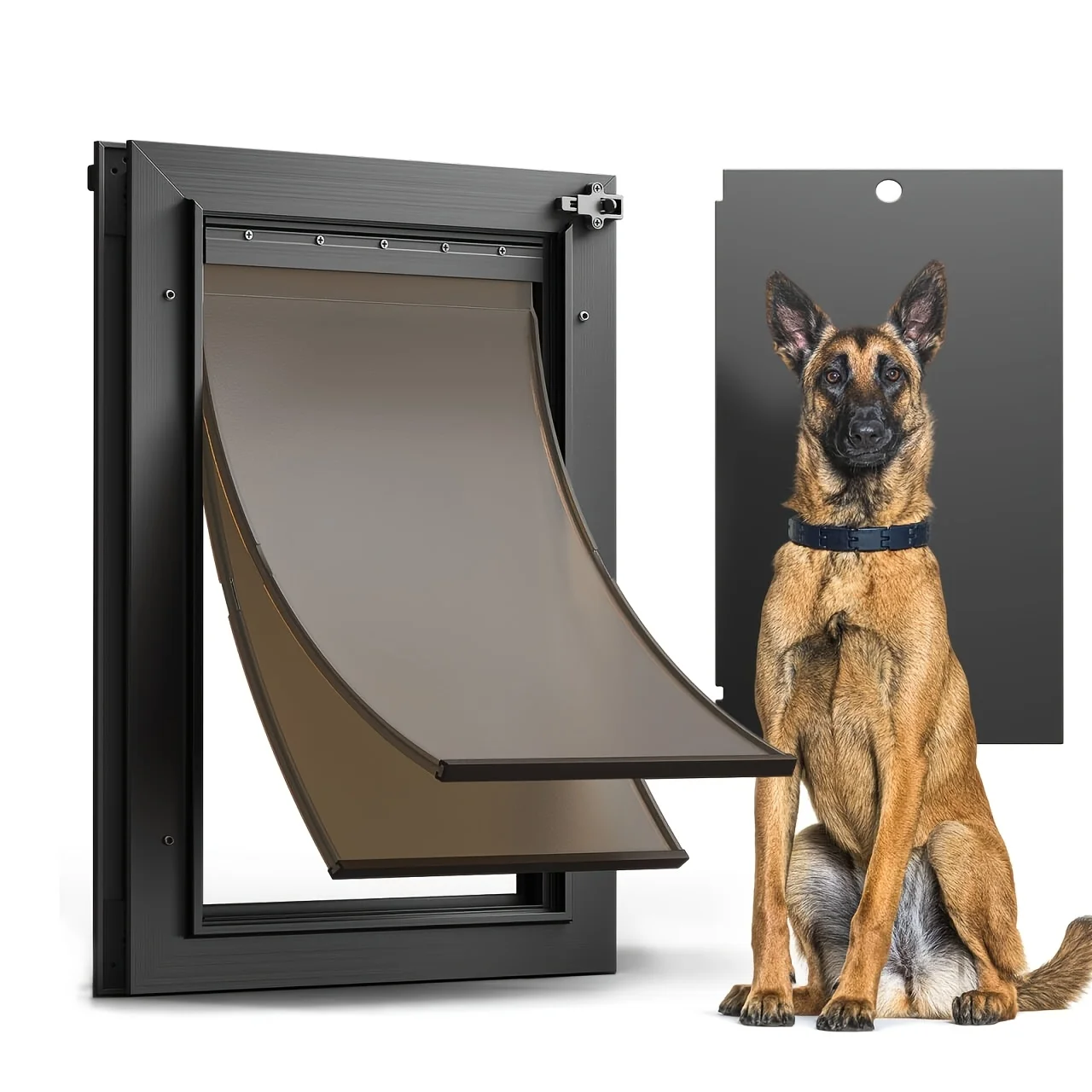 

All Aluminum Alloy Dog Door For Exterior Door, Large Doggy Door, Heavy Duty Pet Door, Double Magnetic Flaps, Thermal Tnsulation, Energy Efficient, Sliding Lock Panel (Pets Up To 110Lb)