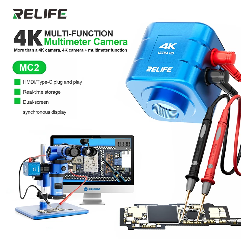 RELIFE MC2 Microscope Multimeter Camera 4K HDMI Output 1080P 60FPS with HDMI/Type-c Interface for Various Types of Microscopes