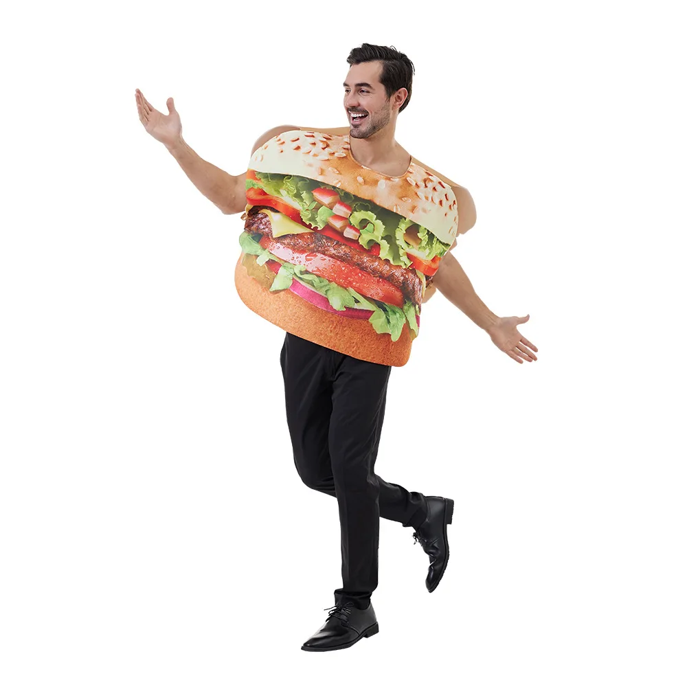 2023 New Style Food Role Hamburger Cosplay Beef Burger Costume Outfit Funny for Adult Halloween