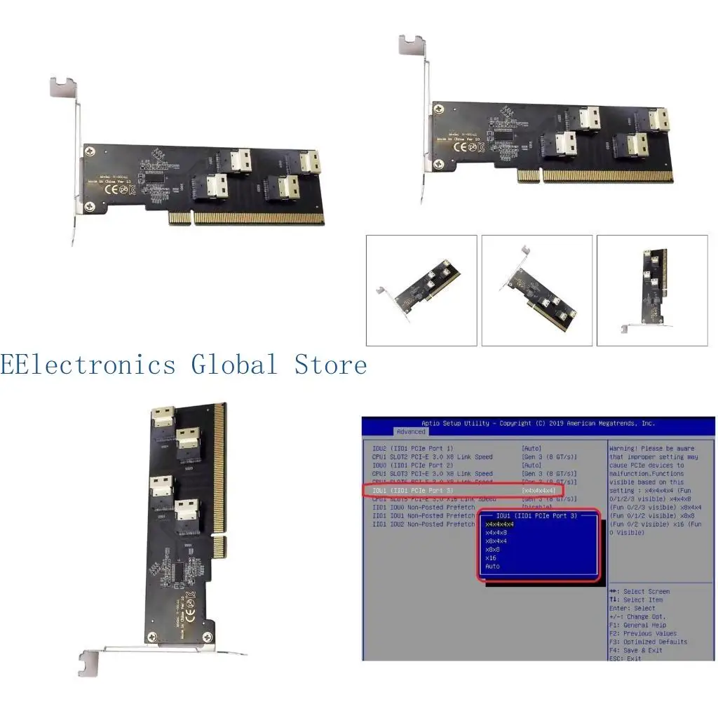 462B PCIe X16 إلى 4X SFF-8654 لبطاقة PCIE VROC لـ NVME #1
