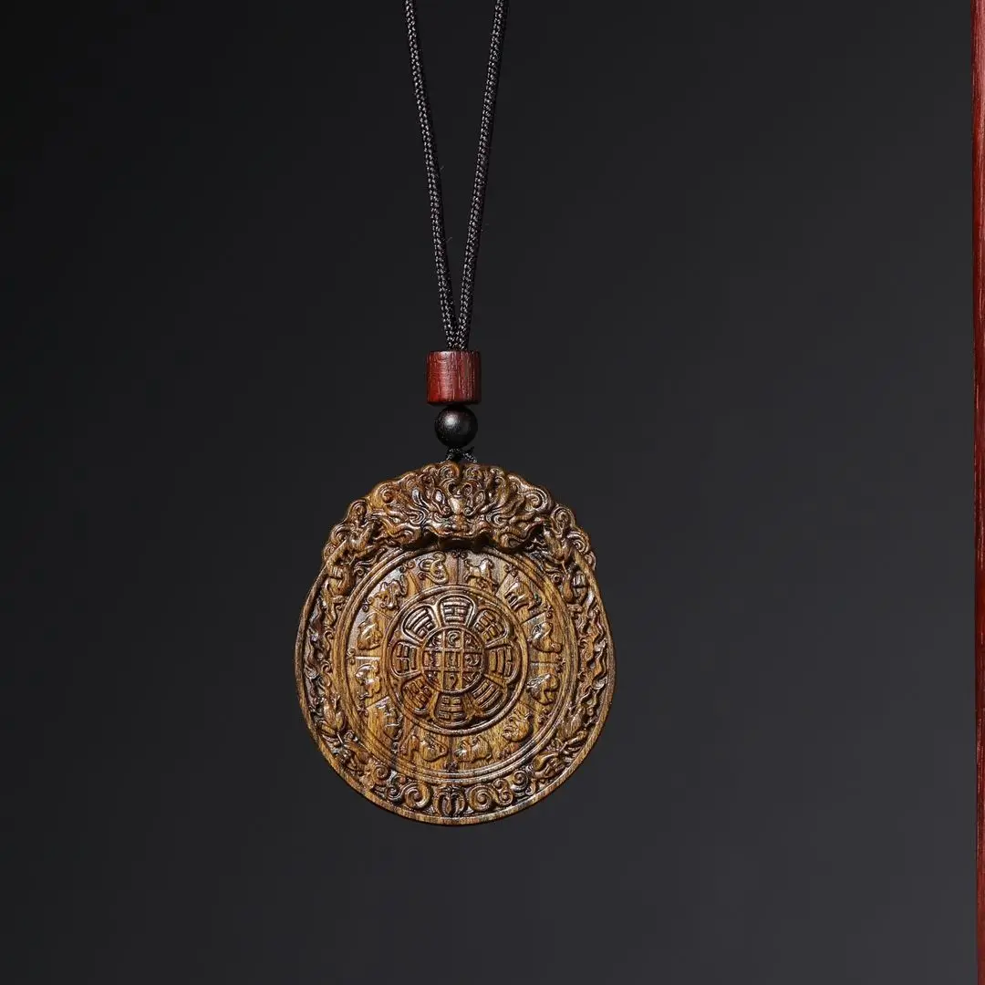 Jiugong Bagua Brand Indonesian Dalagan Natural Incense Wood Log Double-sided Carved Unisex Carved Pendant for Men and Women