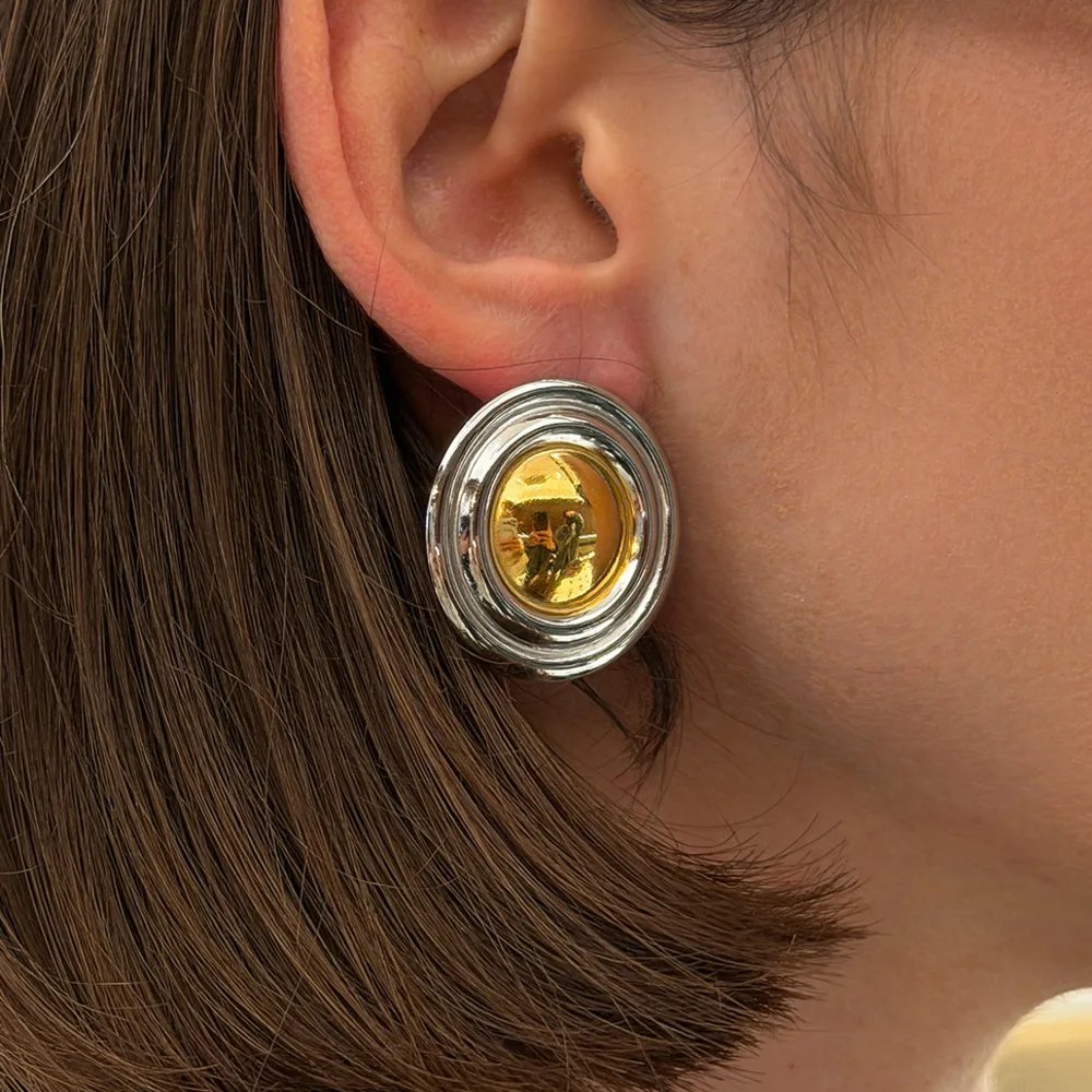 

PuRui Unique Mixed Color Stainless Steel Round Stud Earrings for Women Punk Glossy 18K Gold-plated Waterproof Earrings Gift